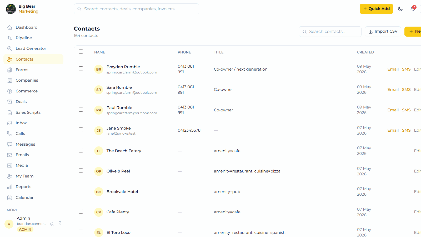 CSV import screenshot