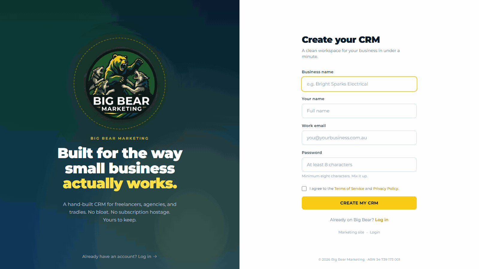 Self-service signup screenshot
